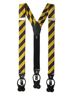 Men's College Stripe Y-Back Suspenders Braces Convertible Leather Ends and Clips