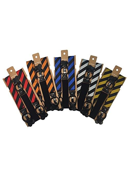 Jacob Alexander Men's College Stripe Y-Back Suspenders Braces Convertible Leather Ends and Clips