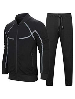 PASOK Men's Casual Tracksuit Set Long Sleeve Full-Zip Running Jogging Athletic Sweat Suits