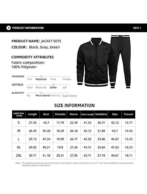 LBL Men's Casual Tracksuit Full Zip Running Jogging Athletic Sports Jacket and Pants Set