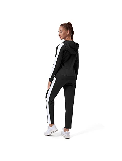 Womens Full Zip-Up Hoodie Tracksuit Set Long Sleeve Casual Jogging Suits Workout Gym 2 Piece Outfits with Pockets