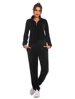Women's Zip Up Sweatsuit Set Velour Track Suits Long Sleeve Sweat Suits 2 Piece Tracksuits Outfits S-XXL