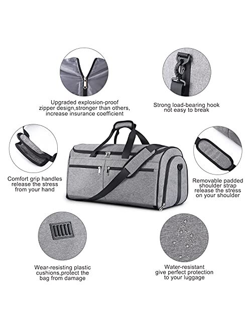 Carry on Garment Bag for Business Travel, Bukere Convertible Travel Duffel Bag with Shoe Compartment, Detachable Shoulder Strap, 2 in 1 Weekender Suit Bag for Men Women