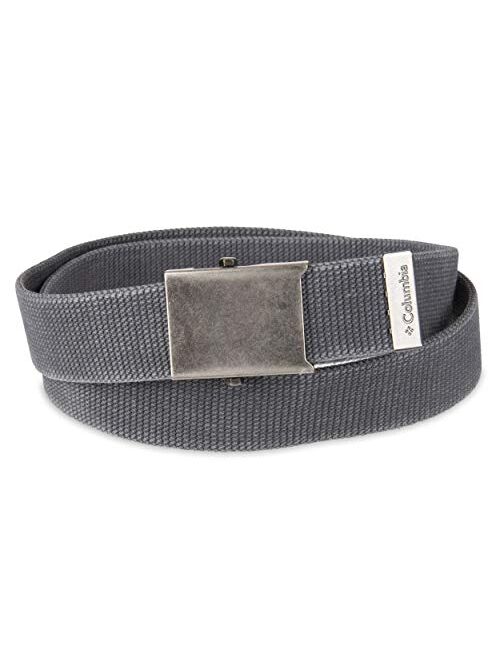 Columbia Men's Military Web Belt-Adjustable One Size Cotton Strap and Metal Plaque Buckle