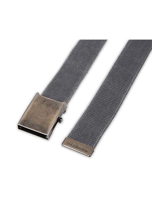 Columbia Men's Military Web Belt-Adjustable One Size Cotton Strap and Metal Plaque Buckle