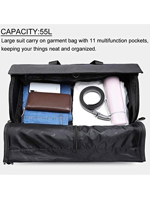 Garment Bags Convertible Suit Travel Bag with Shoes Compartment Waterproof Large Carry on Duffel Bags Garment Weekender Bag for Men Women Grey