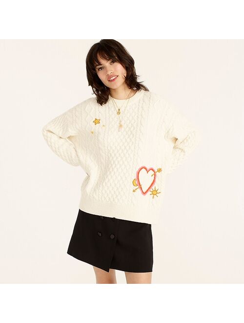 Limited-edition DEMYLEE New York™ X J.Crew embroidered cable-knit crewneck sweater