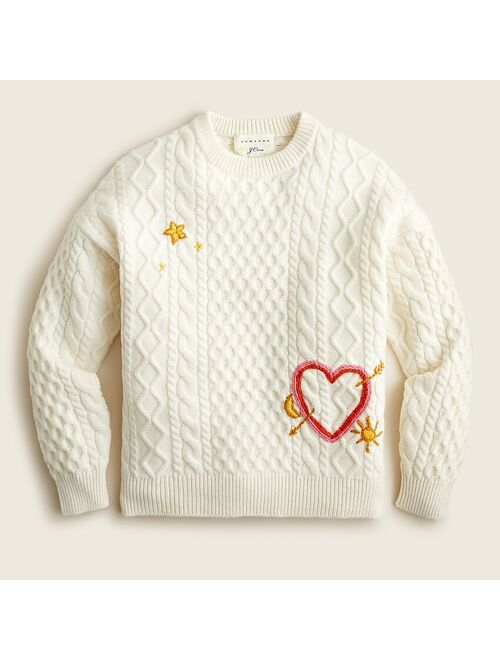 Limited-edition DEMYLEE New York™ X J.Crew embroidered cable-knit crewneck sweater