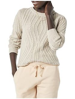 Women's 100% Cotton Crewneck Cable Sweater