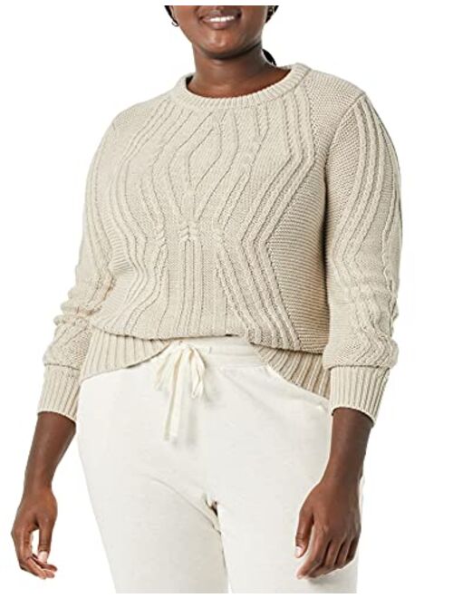 Amazon Essentials Women's 100% Cotton Crewneck Cable Sweater
