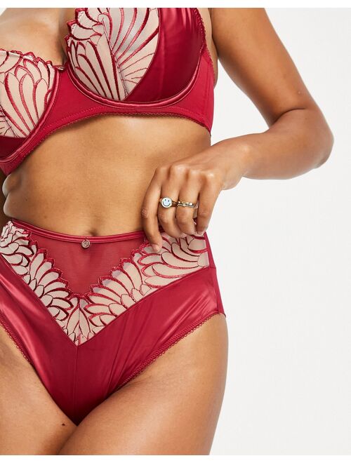 Scantilly by Curvy Kate Fallen Angel sheer embroidered high waist knicker in red