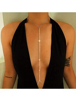 Bomine Rhinestone Body Chain Silver Bra Crystal Sexy Bikini Body Jewelry Necklace Chains for Women and Girls (Silver), 1 Count (Pack of 1)