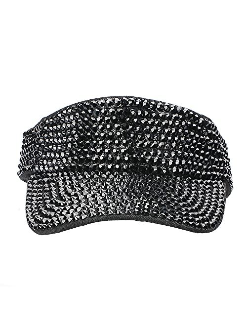 Shiny Rhinestones Plain Sport Sun Visor Adjustable Summer Cap Visor Caps for Women Men Golf Tennis Cycling Running Jogging