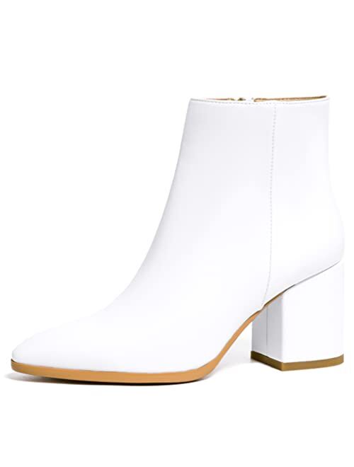 IDIFU Women Dress Ankle Boot with Low Chunky Heel Pointed Toe Side Zipper Bootie Shoe for Women Office Business Date Wedding