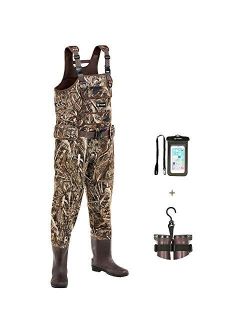 TIDEWE Chest Waders with Boots Hanger for Men, Realtree MAX5 Camo Waterproof Fishing Bootfoot Waders, Neoprene Chest Waders for Hunting with Removable Shell Holder Belt