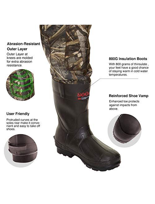 TIDEWE Chest Waders, Hunting Waders for Men Realtree MAX5 Camo with 800G Insulation, Waterproof Cleated Neoprene Bootfoot Wader, Insulated Hunting & Fishing Waders