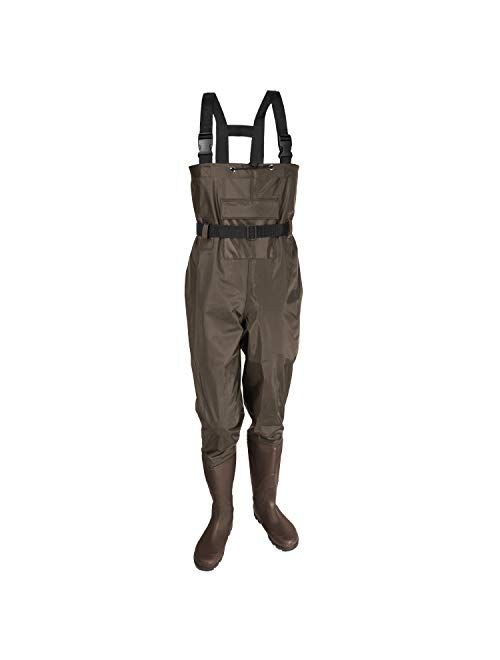 KOMEX Chest Waders, Waterproof Fishing Waders with Wading Belt and Thickened Boots Breathable Nylon and PVC Bootfoot Waders for Men and Women