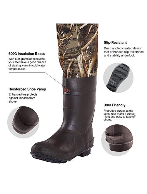 TIDEWE Chest Waders, Hunting Waders for Men Realtree MAX5 Camo with 600G Insulation, Waterproof Cleated Neoprene Bootfoot Wader, Insulated Hunting & Fishing Waders