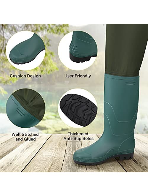 Magreel Chest Waders, Hunting Fishing Waders for Men Women with Boots, Waterproof Bootfoot 70D Nylon Wader for Duck Hunting Fly Fishing, Size 7-Size 14 Green