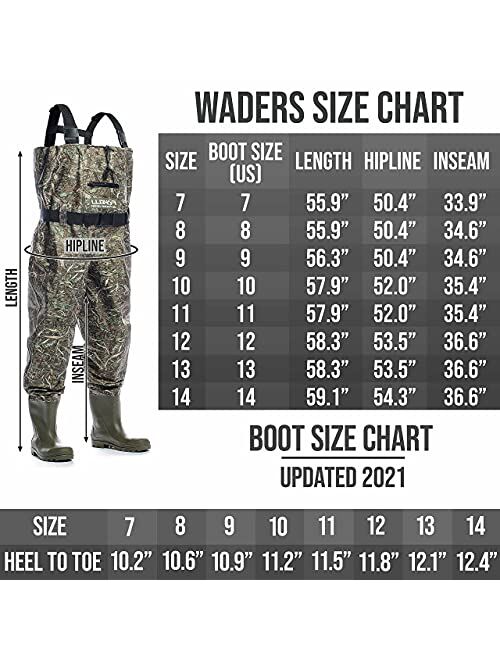 Foxelli Chest Waders – Camo Hunting & Fishing Waders for Men & Women with Boots, 2-ply Nylon/PVC Waterproof Bootfoot Waders