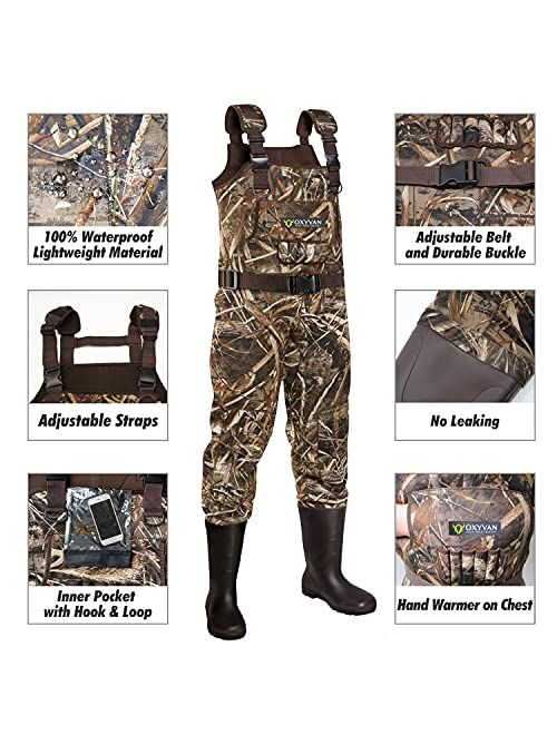 OXYVAN Duck Hunting Waders for Men with Boots Fishing Chest Neoprene Boots & Waders for Women Waterproof Insulated MAX5 Camo Fly Fishing Waders