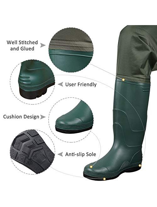 SaphiRose Men's Bootfoot Chest Wader 2-Ply Nylon/PVC Waterproof Fishing & Hunting Waders with Boots Hanger for Men and Women