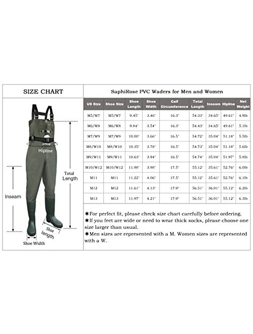 SaphiRose Men's Bootfoot Chest Wader 2-Ply Nylon/PVC Waterproof Fishing & Hunting Waders with Boots Hanger for Men and Women