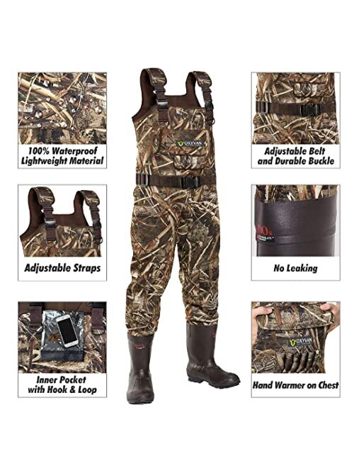 OXYVAN Waders Neoprene Chest Waders with Boots Realtree MAX5 Camo Hunting Waders for Men Women Bootfoot Waders for Hunting Fishing Flooding Waterproof