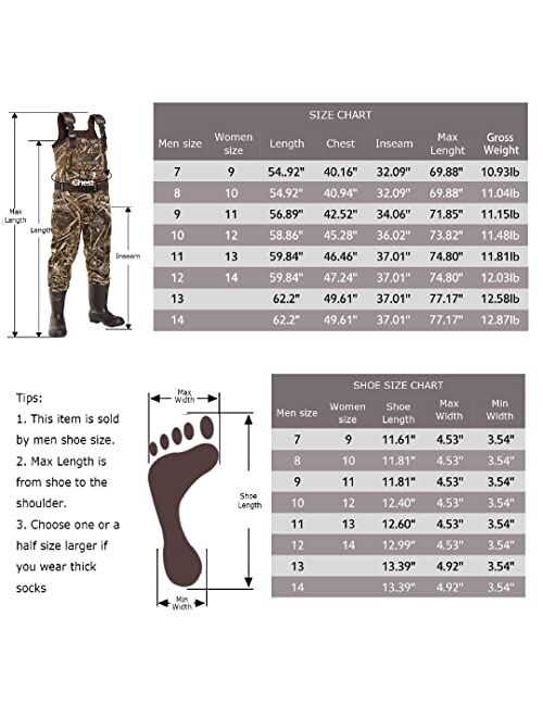 OXYVAN Waders Neoprene Chest Waders with Boots Realtree MAX5 Camo Hunting Waders for Men Women Bootfoot Waders for Hunting Fishing Flooding Waterproof