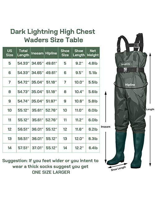 Dark Lightning Fly Fishing Waders for Men and Women with Boots, Mens/Womens High Chest Wader with Boot Hanger