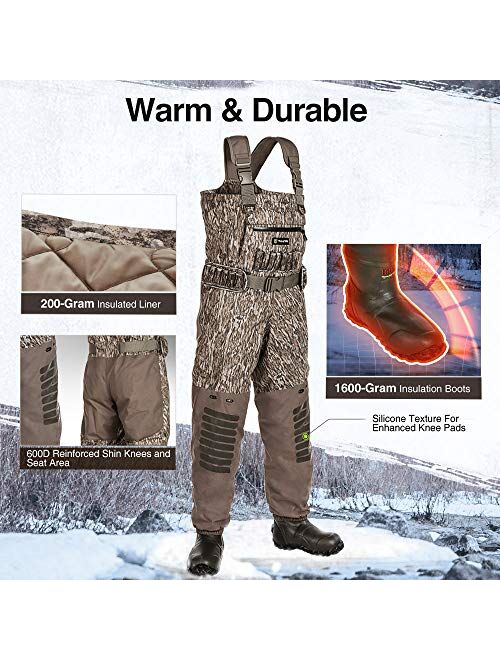 TIDEWE Breathable Insulated Chest Wader with Boot Hanger, 1600G Insulation Waterproof Hunting Wader with Steel Shank Boots, 200 Insulated Liner Realtree Max 5 & Mossy Oak