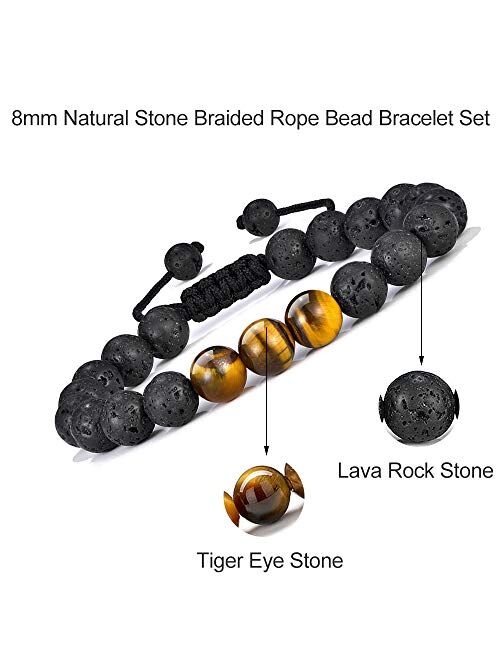 M MOOHAM Tiger Eye Mens Bracelet 8mm Tiger Eye Lava Rock Stone Mens Anxiety Bracelets, Stress Relief Adjustable Bracelet Aromatherapy Essential Oil Diffuser Lava