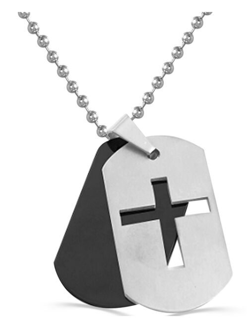 Macy's Men's Cross Double Dog Tag 22" Pendant Necklace in Stainless Steel & Black Ion-Plate
