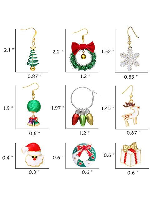 9 Pairs Christmas Earrings for Women Holiday Earrings for Girls Bow Tree Snowflake Earrings…