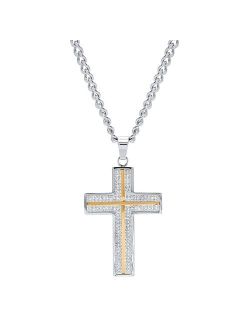 Silver Tone & Gold Tone Crystal Cross Pendant Necklace