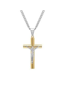 Men's Two Tone Stainless Steel Crucifix Pendant