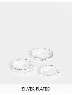 3 pack band ring set with line detail in real silver plate