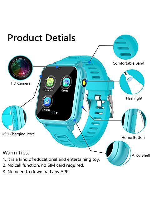Kids Smart Watch, Toddler Watch Toys for 3-12 Ages Year Old, Kids Smartwatches with 16 Learning Games Video Camera Pedometer Music Alarm Flashlight, Birthday Gift for Tod