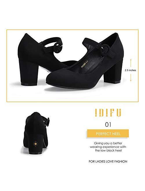 IDIFU Women's Candy Mary Jane Shoes Low Chunky Block Heels Round Toe Office Work Homecoming Pumps