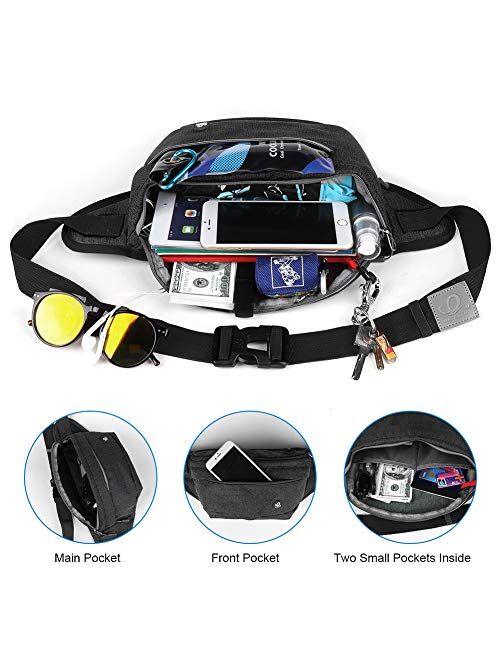 WATERFLY Fanny Pack for Men Women Water Resistant Large Hiking Waist Bag Pack Carrying All Phones for Running Walking Traveling