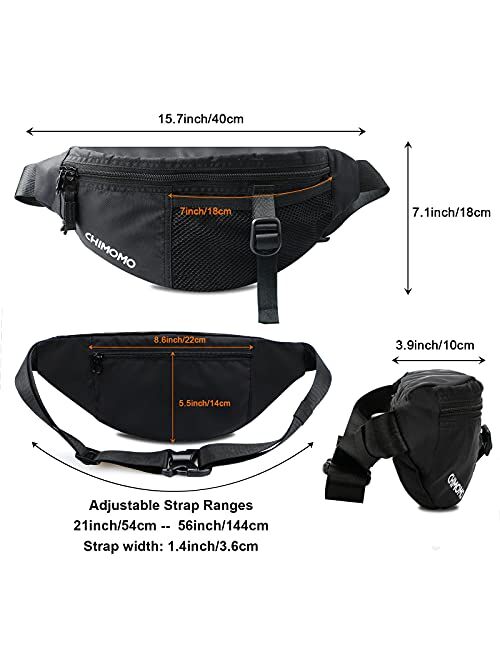 CHIMOMO Premium Water Resistant Fanny Pack,Adjustable Belt Black Waist Bag,Hip Bum Bag Multiple Compartments Suitable for Men Women Cycling Travel Running Climbing Walkin