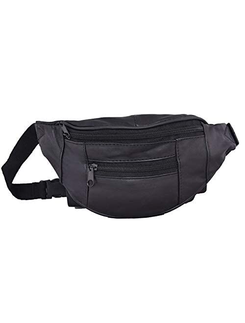 Liberty Leather - Black - Genuine Sheep Nappa Leather Small Size Waist Bag | Small Multi Pocket Mini Fanny Pack for Outdoor Use and Travel | Adjustable Waist Strap Bum Pa
