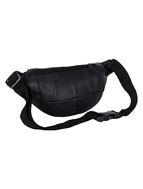 Liberty Leather - Black - Genuine Sheep Nappa Leather Small Size Waist Bag | Small Multi Pocket Mini Fanny Pack for Outdoor Use and Travel | Adjustable Waist Strap Bum Pa