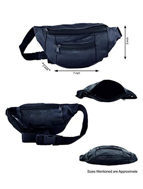 Liberty Leather - Black - Genuine Sheep Nappa Leather Small Size Waist Bag | Small Multi Pocket Mini Fanny Pack for Outdoor Use and Travel | Adjustable Waist Strap Bum Pa