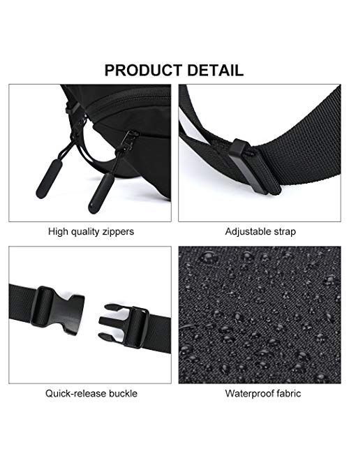 Black Large Fanny Pack for Men Women Plus Size Waist Waterproof, Gym Outdoor Fashion Belt Waist Bag Pack Pouch for Men with Zipper Adjustable Strap,Nylon
