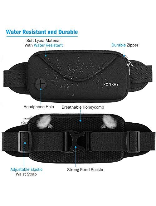 PONRAY Running Belt Fanny Pack - Water Resistant Running Phone Holder for Women Men Jogging Hiking Fitness - Adjustable Running Waist Pack Pouch for iPhone Xs Max 8 7 Plu
