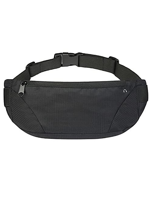 PHABULS Fanny Packs for Women Black Belt Bag Oxford Waterproof Men Waist Pack Bag with 2-Zipper Pockets Adjustable Straps Travel Sport Bag
