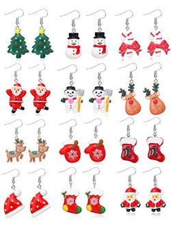 4/6/9/13 pairs Christmas Earrings for Women,Christmas Stud Earrings,Christmas Trees, Bells,Snowflakes Earrings for Girls Xmas Holiday Jewelry