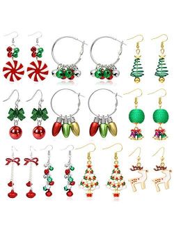9/10/14/20 Pairs Christmas Earrings for Women Christmas Tree Bells Drop Dangle Earrings Holiday Earrings Xmas Jewelry
