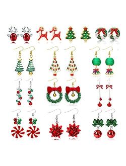 9 Pairs Christmas Earrings for Women Holiday Earrings for Girls Bow Tree Snowflake Earrings